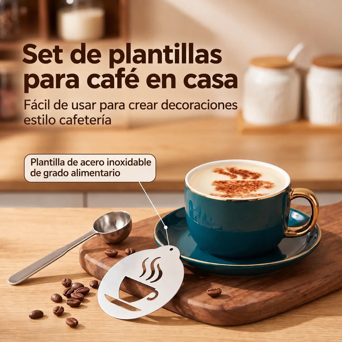 ☕ Plantillas de acero inoxidable 304 para decorar café y latte art