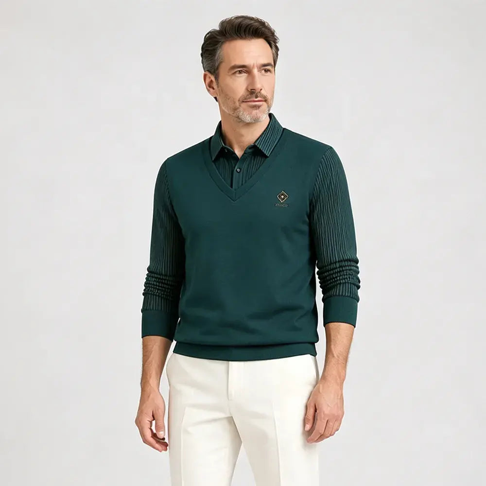 【M–4XL】Wysokiej jakości męska koszulka polo z kaszmiru w stylu patchworkowym – ciepła i uniwersalna
