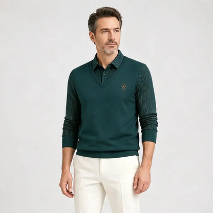 【M–4XL】Wysokiej jakości męska koszulka polo z kaszmiru w stylu patchworkowym – ciepła i uniwersalna