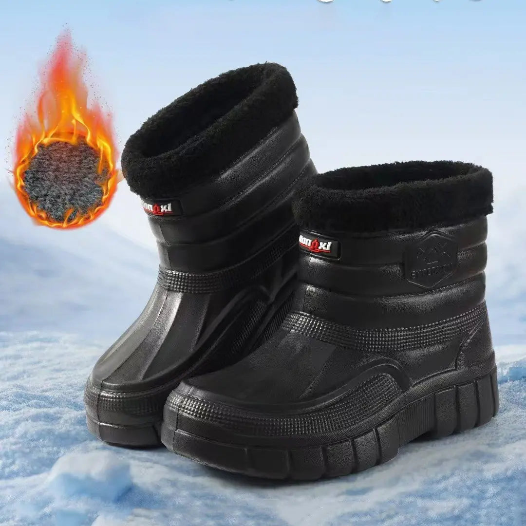 【Nowy produkt】Wyściełane polarem, ciepłe, wodoodporne buty męskie do użytku na zewnątrz, wytrzymałe, buty wodne i śniegowce za kostkę lub za kostkę.