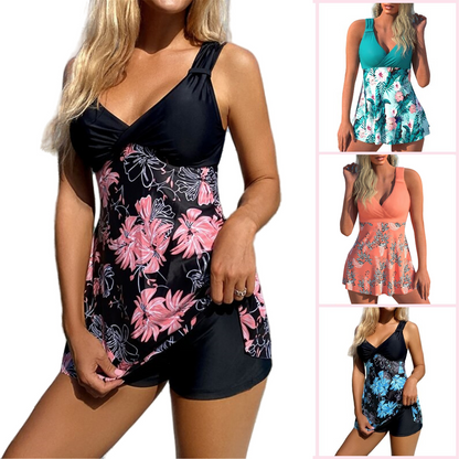 🌴🏖️🌈【50% popusta 🔥】【S-5XL】😍2026 novi ženski komplet kupaćih kostima s printom velikih veličina, kratke hlače, podijeljena plivaća suknja bez leđa, tkanina koja se brzo suši