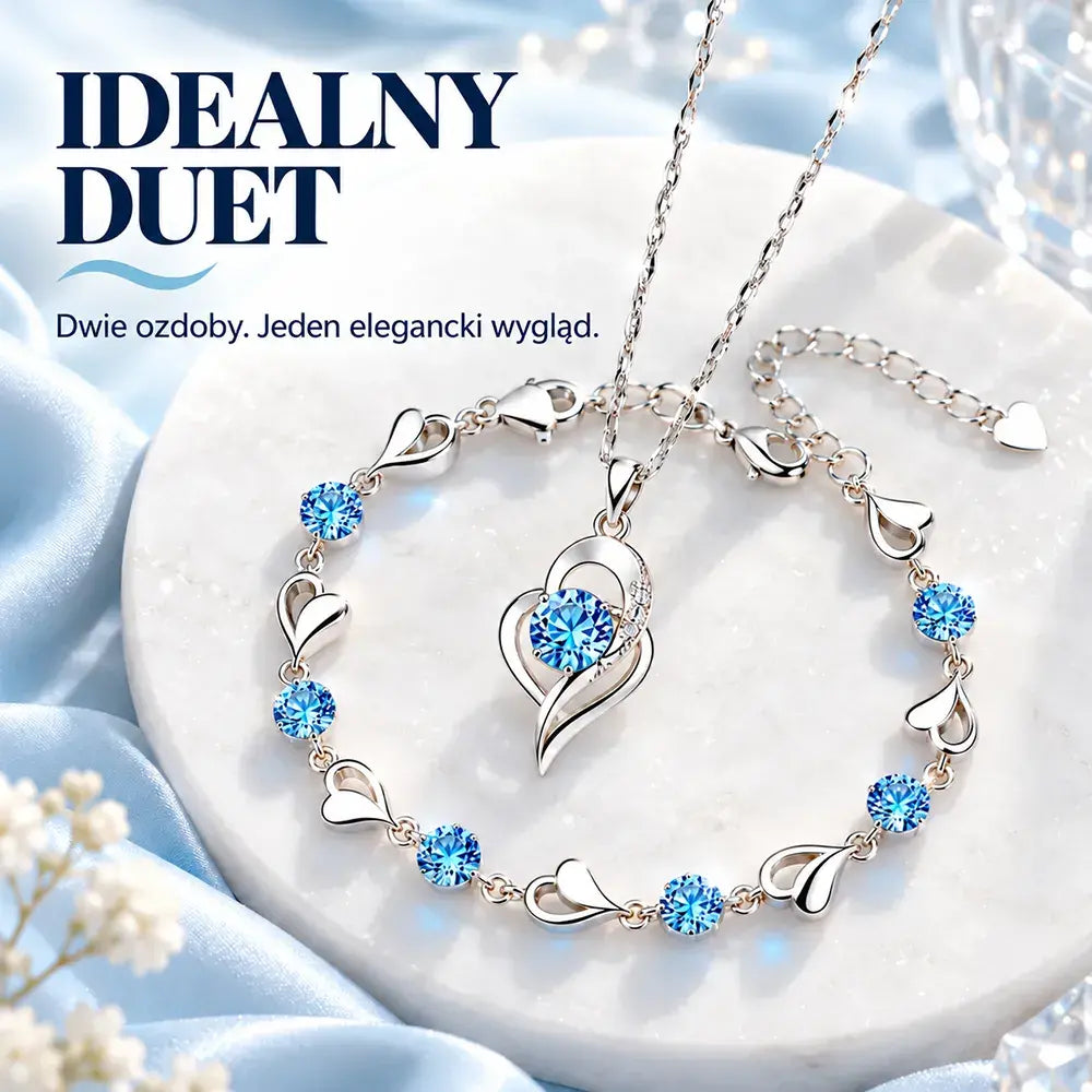 ✨ 109 zł za komplet ✅💎 Bransoletka ze srebra próby 925 + naszyjnik z sercem Ocean – elegancki zestaw biżuterii