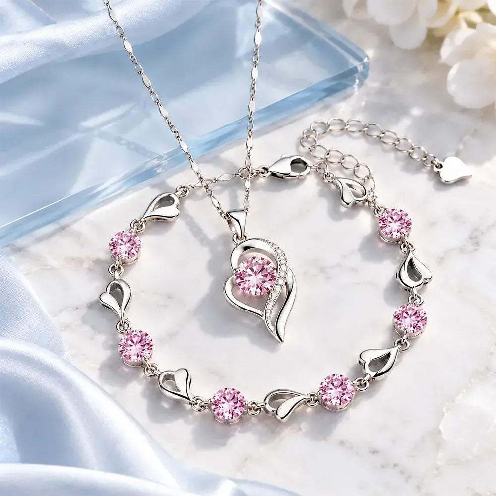 ✨ 109 zł za komplet ✅💎 Bransoletka ze srebra próby 925 + naszyjnik z sercem Ocean – elegancki zestaw biżuterii