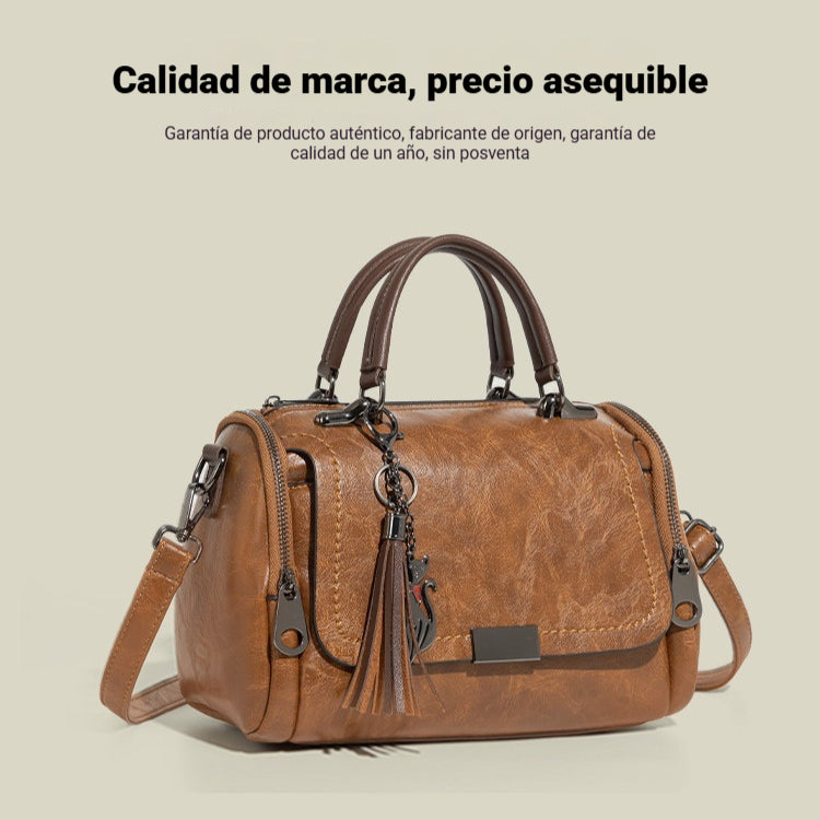 Bolso bandolera para mujer con diseño de borlas de estilo retro y patchwork de color liso, 2026