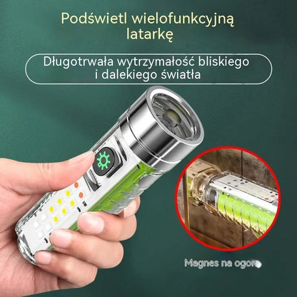 👍👍 Kompaktowa latarka o dużej mocy z wielofunkcyjnym światłem bocznym, szybkim ładowaniem przez USB-C, wygodna w przenoszeniu i wyposażona w baterię o wyjątkowo długim czasie pracy.