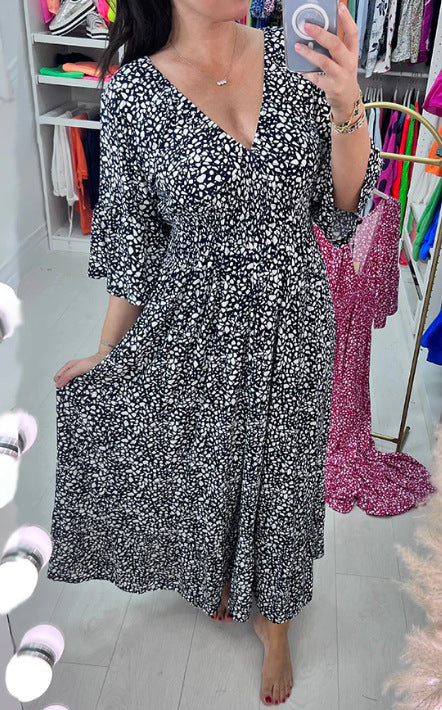 👗🌷【S-5XL】Нова рокля с флорален принт с V-образно деколте от 2026 г.