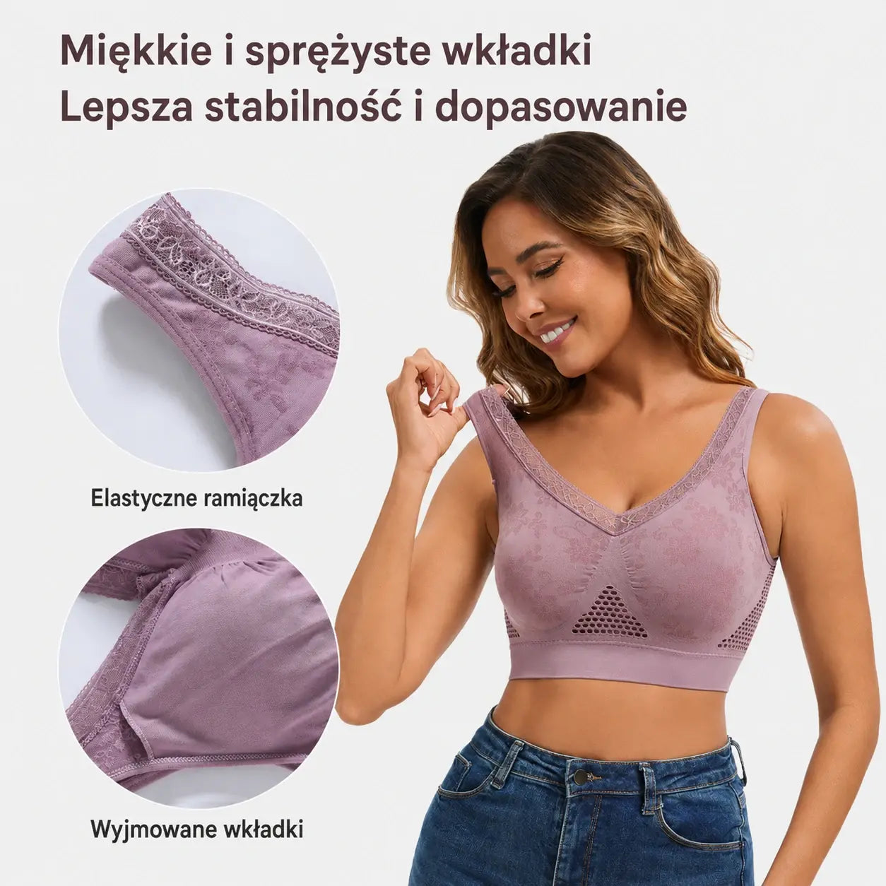 【Zestaw 3 sztuk】Biustonosz koronkowy bez fiszbin z wysokim wsparciem dla kobiet