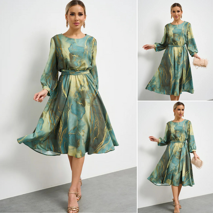 🌿👗 Плащане при доставка✅️ Елегантна зелена рокля с дълги ръкави и пола 🌸