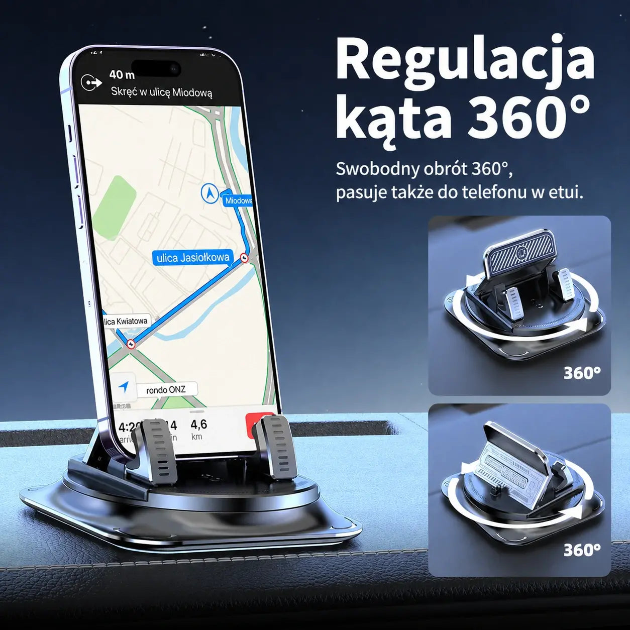 🚗 Uchwyt samochodowy 2 w 1 na telefon, obrotowy 360° i antypoślizgowy