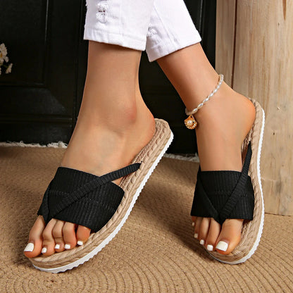 Sandalias planas de dedo con suela trenzada para mujer – ligeras y cómodas para verano