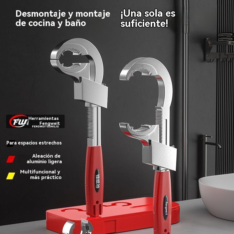 🔧🛠️ Llave ajustable para baño de aleación de aluminio multifuncional, 💧llave para manguera de grifo y llave para fregadero.