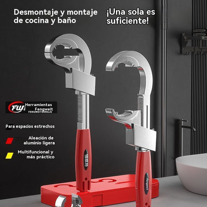 🔧🛠️ Llave ajustable para baño de aleación de aluminio multifuncional, 💧llave para manguera de grifo y llave para fregadero.