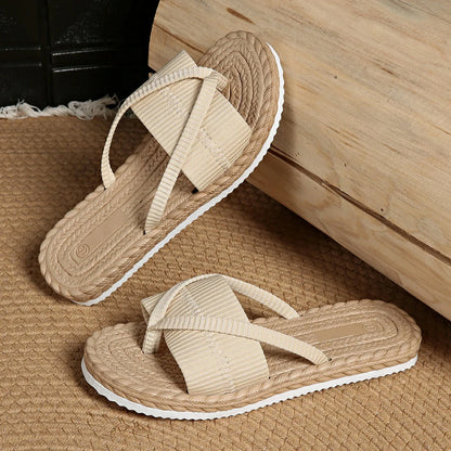 Sandalias planas de dedo con suela trenzada para mujer – ligeras y cómodas para verano