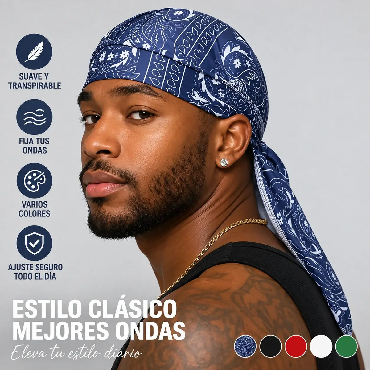 🏝【Paquete de gran valor – 5 piezas】Elegante sombrero/pañuelo para la cabeza de estilo retro hecho de seda transpirable