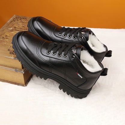 👞【39-44】 Zapatos de cuero de suela gruesa, cálidos y esponjosos, engrosados de invierno para hombres-E