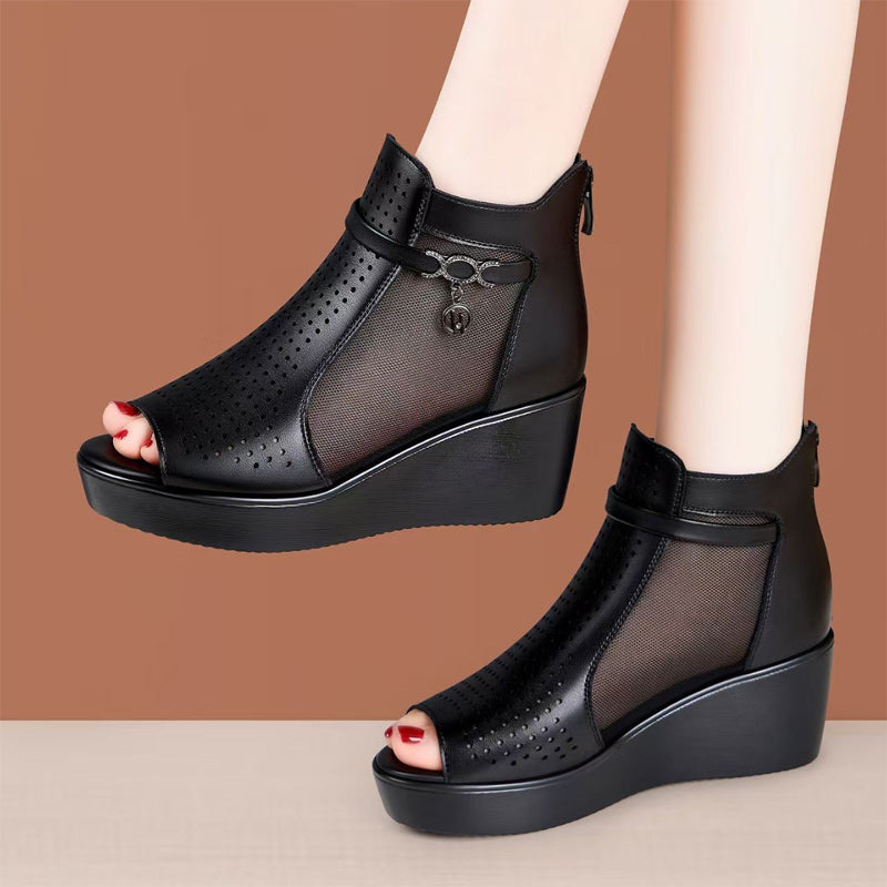 👡👡【35-41】Сандали с наклонени токчета и дишаща мрежа – максимален комфорт и допълнителна височина