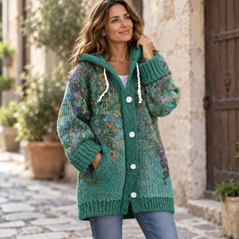 Elegante chaqueta de invierno acolchada para mujer, con capucha y estampado