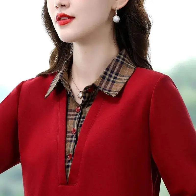 🍂🍁Cămașă falsă din două piese, cu cusături în carouri, la modă nouă de toamnă