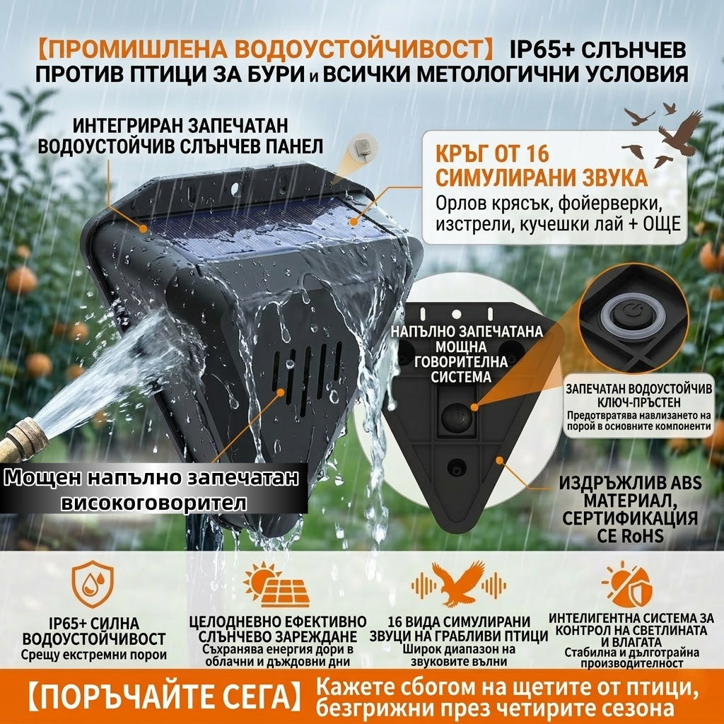 【Плащане при доставка】Соларен уред за прогонване на птици със звук и светлина за градина, овощни градини, рибарници и оризища