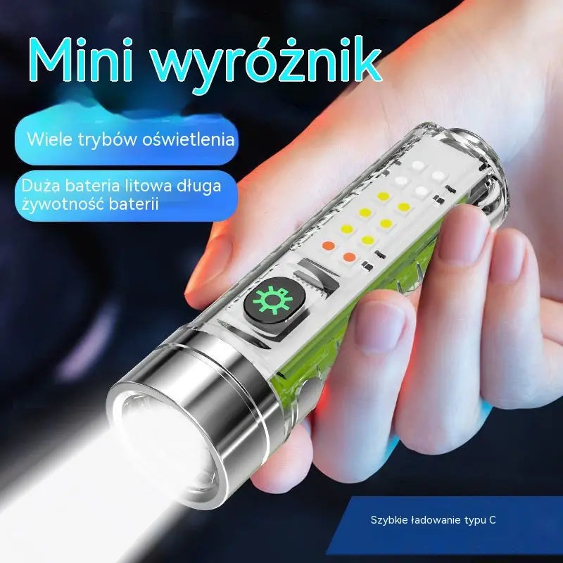 👍👍 Kompaktowa latarka o dużej mocy z wielofunkcyjnym światłem bocznym, szybkim ładowaniem przez USB-C, wygodna w przenoszeniu i wyposażona w baterię o wyjątkowo długim czasie pracy.