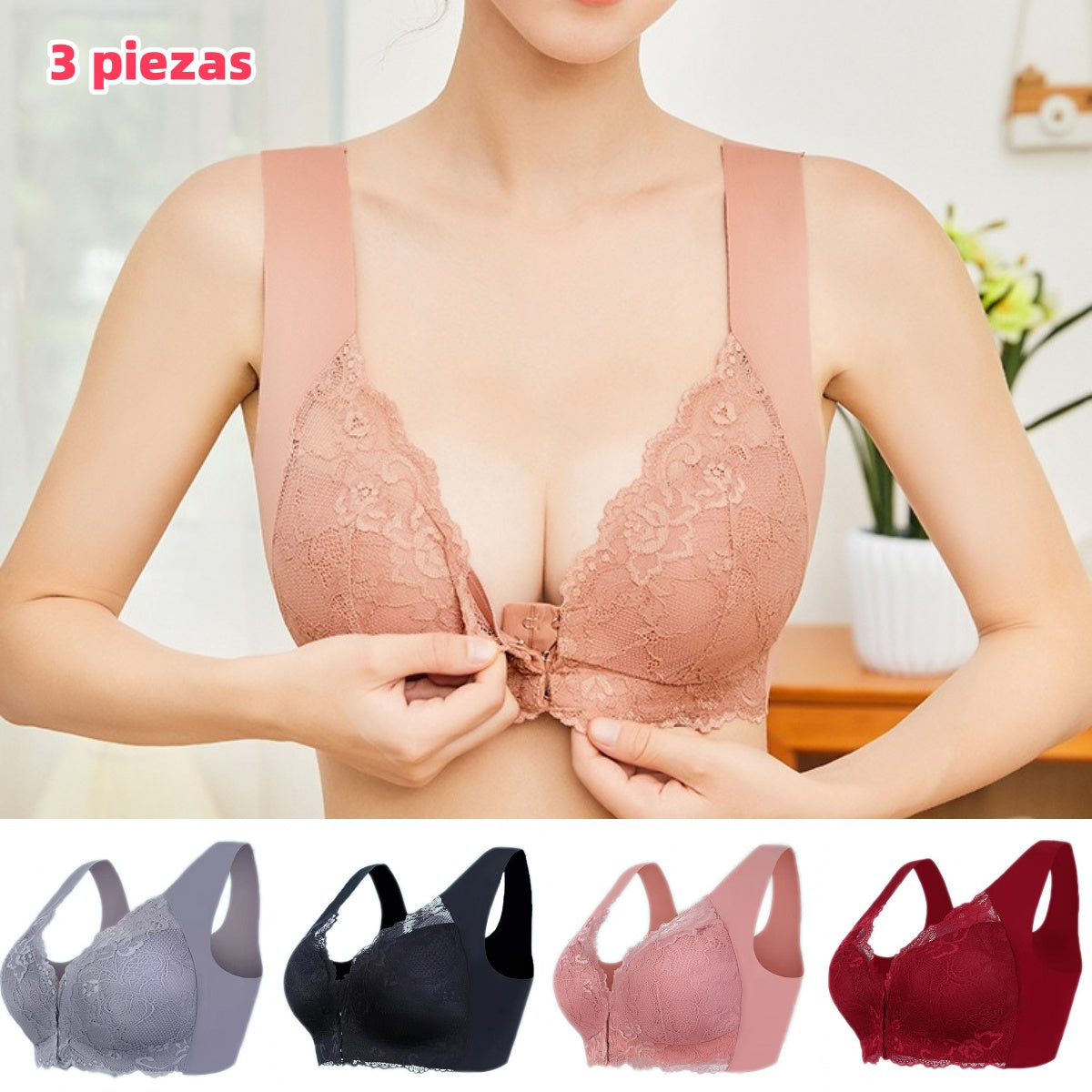 ✨🔥【Έκπτωση περιορισμένης διάρκειας】🔥【3 τεμάχια】 Μεγάλο μέγεθος με μπροστινό κούμπωμα, σέξι, χωρίς μπανέλα, σουτιέν με όμορφη πλάτη