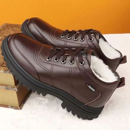 👞【39-44】 Zapatos de cuero de suela gruesa, cálidos y esponjosos, engrosados de invierno para hombres-E