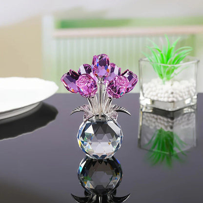 🌹Figura de rosa de cristal eterna en jarrón