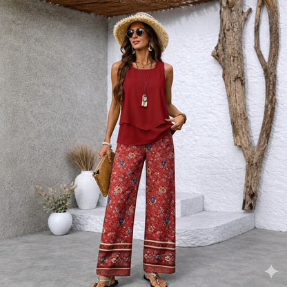 【S-3XL】VERDALISSE | Conjunto Fresco Brisa de 2 Piezas | Set de Verano Ligero y Elegante Multicolor