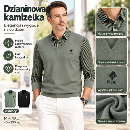 【M–4XL】Wysokiej jakości męska koszulka polo z kaszmiru w stylu patchworkowym – ciepła i uniwersalna