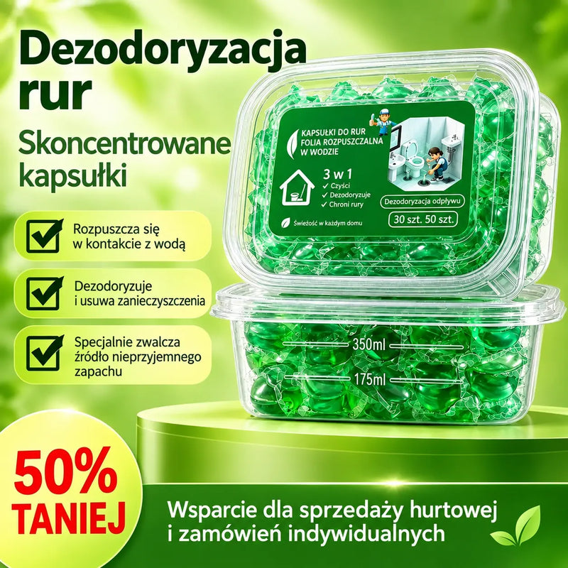 2 opakowania (100 tabletek) 👍 Rozpuszczalne w wodzie kapsułki do usuwania nieprzyjemnych zapachów z odpływów – idealne rozwiązanie, które pomaga zapobiegać rozprzestrzenianiu się nieprzyjemnych zapachów w łazience i kuchni.