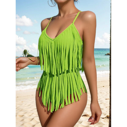 Плащане при доставка😍👙2026 Секси бански костюми с ресни без гръб с V-образно деколте