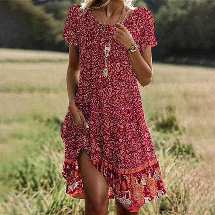 🛒📣【Последен ден на промоцията】💖【S-3XL】👗Нова ежедневна рокля с обло деколте и принт за пролет и лято 2026