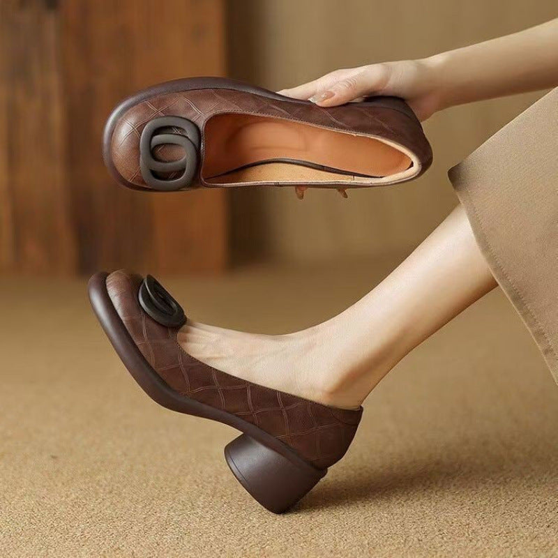 ✨👠【Ograničena ponuda 50%】【35-40】2025 Nove udobne kožne cipele  Retro potpetica 5 cm 🌟 Elegantne i svestrane