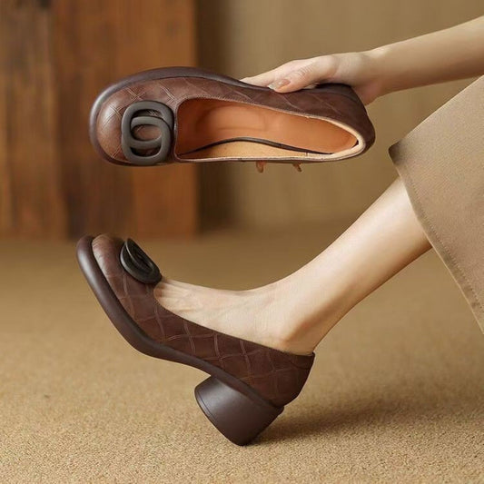 ✨👠【Ograničena ponuda 50%】【35-40】2025 Nove udobne kožne cipele  Retro potpetica 5 cm 🌟 Elegantne i svestrane