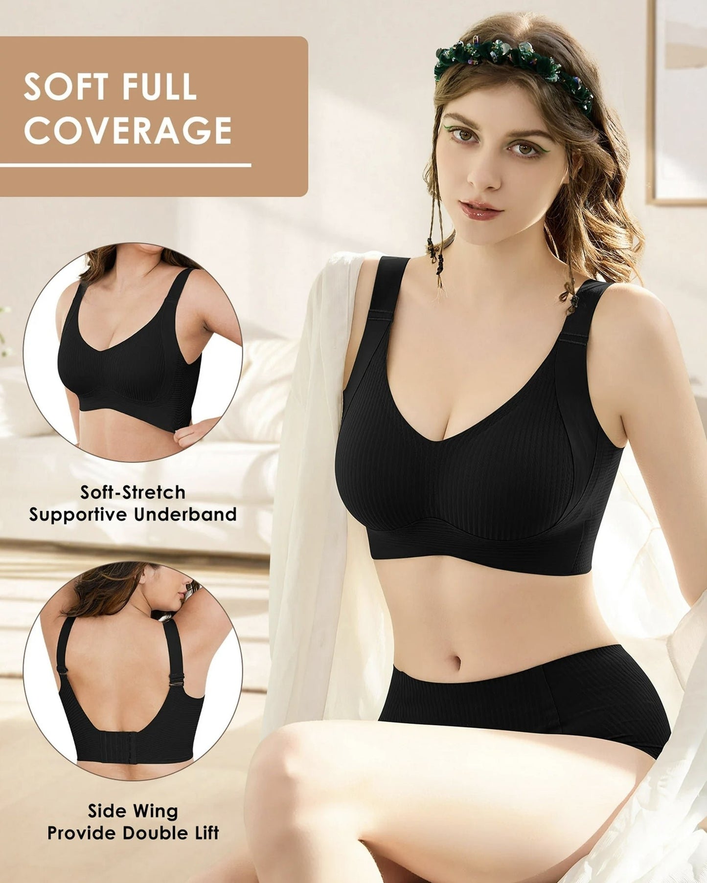 😍【Paquete de 3】Sujetador inalámbrico de una pieza para mujer❤️【40-95 kg】