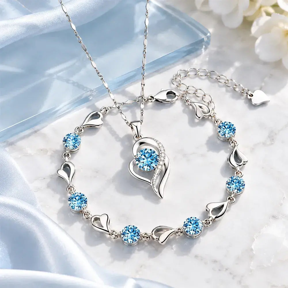 ✨ 109 zł za komplet ✅💎 Bransoletka ze srebra próby 925 + naszyjnik z sercem Ocean – elegancki zestaw biżuterii