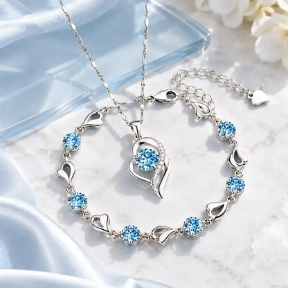 ✨ 109 zł za komplet ✅💎 Bransoletka ze srebra próby 925 + naszyjnik z sercem Ocean – elegancki zestaw biżuterii
