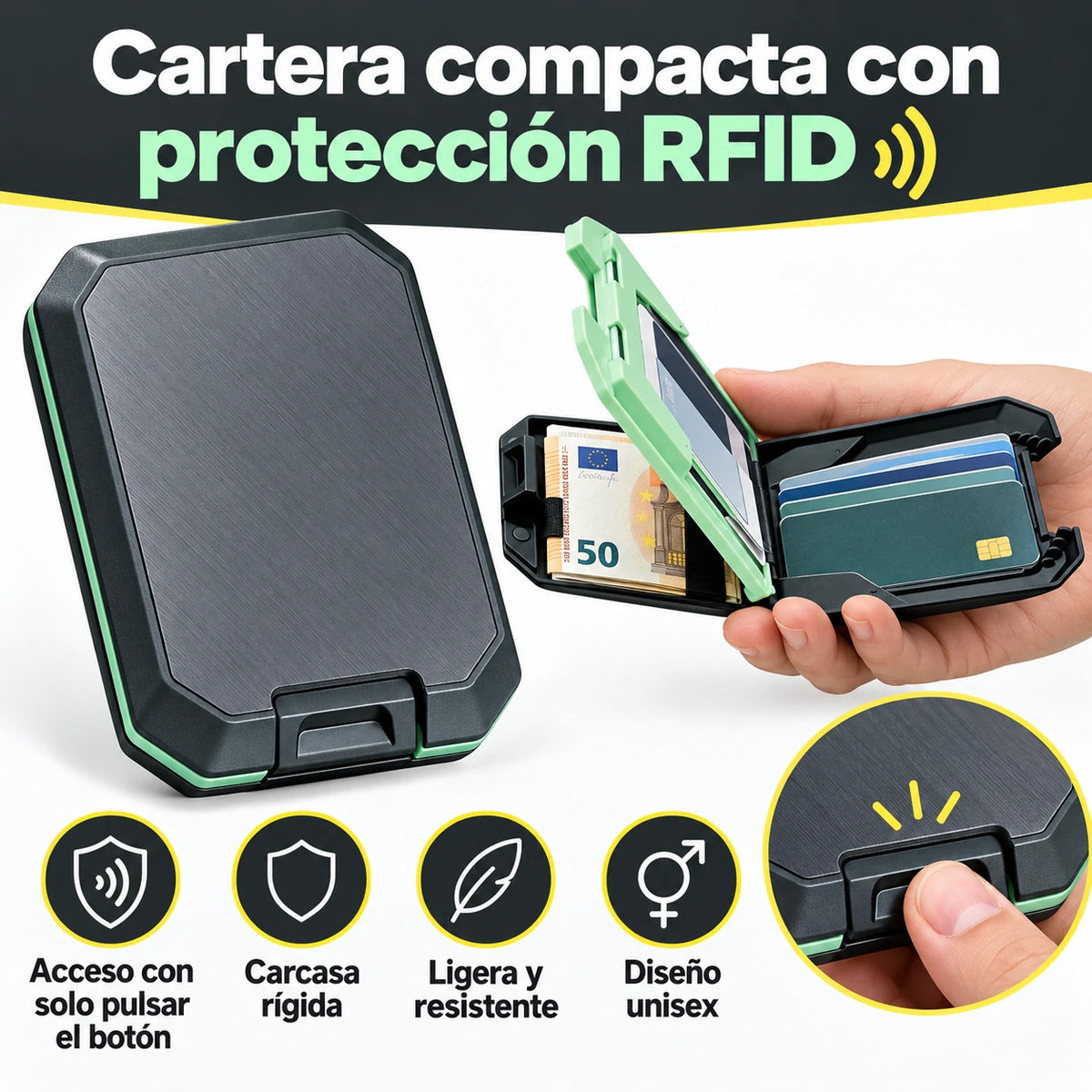 🔥Cartera inteligente antirrobo RFID: diseño elegante, ligero y seguro para tus tarjetas y efectivo