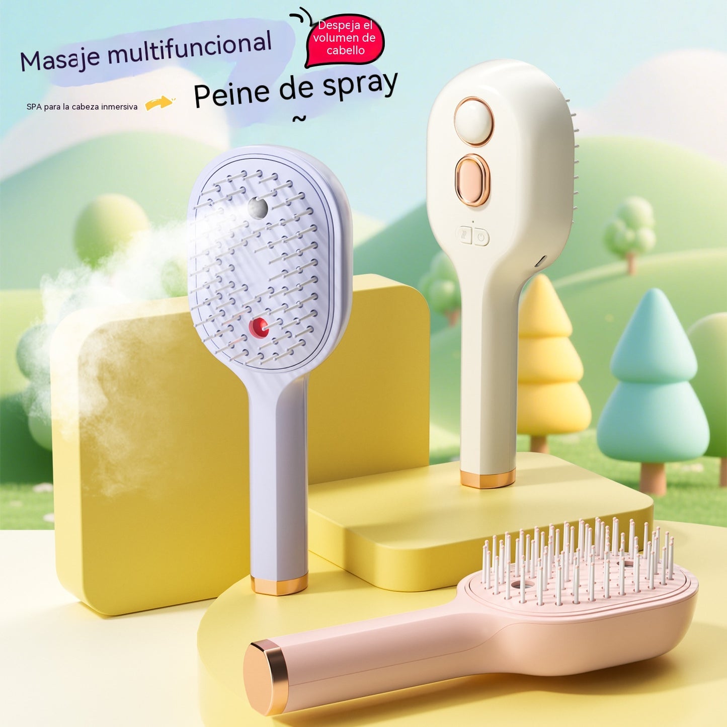 💖💨Un peine con función de pulverización de un solo botón para evitar eficazmente que el cabello se enrede.