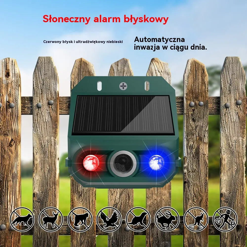 【30% OFF】🔥Odstraszacz ptaków ultradźwiękowy zasilany energią słoneczną do użytku na zewnątrz z migającym światłem podczerwonym, z czerwoną i niebieską diodą LED