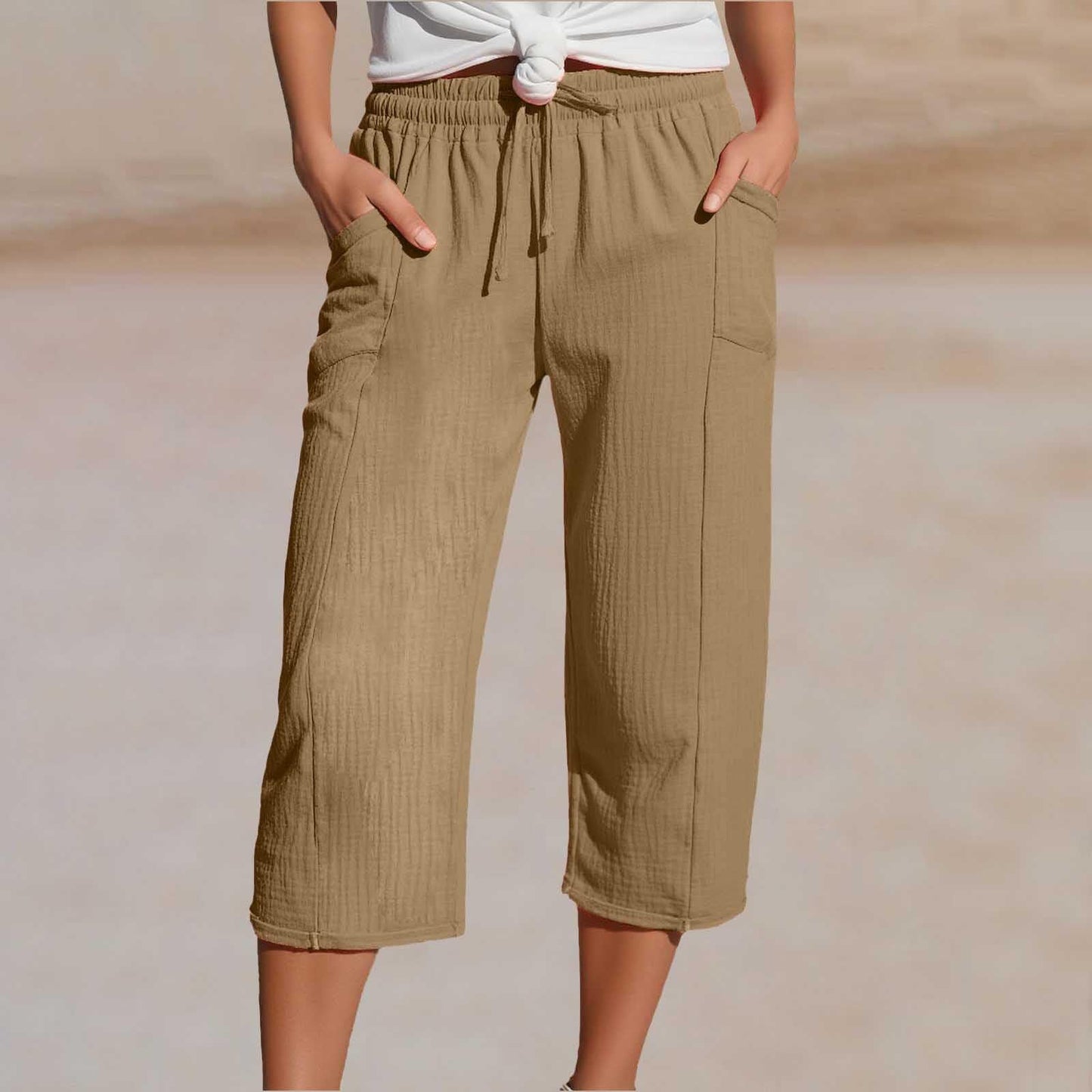 💖👖👖Ženske jednobojne plisirane capri hlače od pamuka i lana - hladne i prozračne, laskaju obliku nogu, elegantne i ležerne