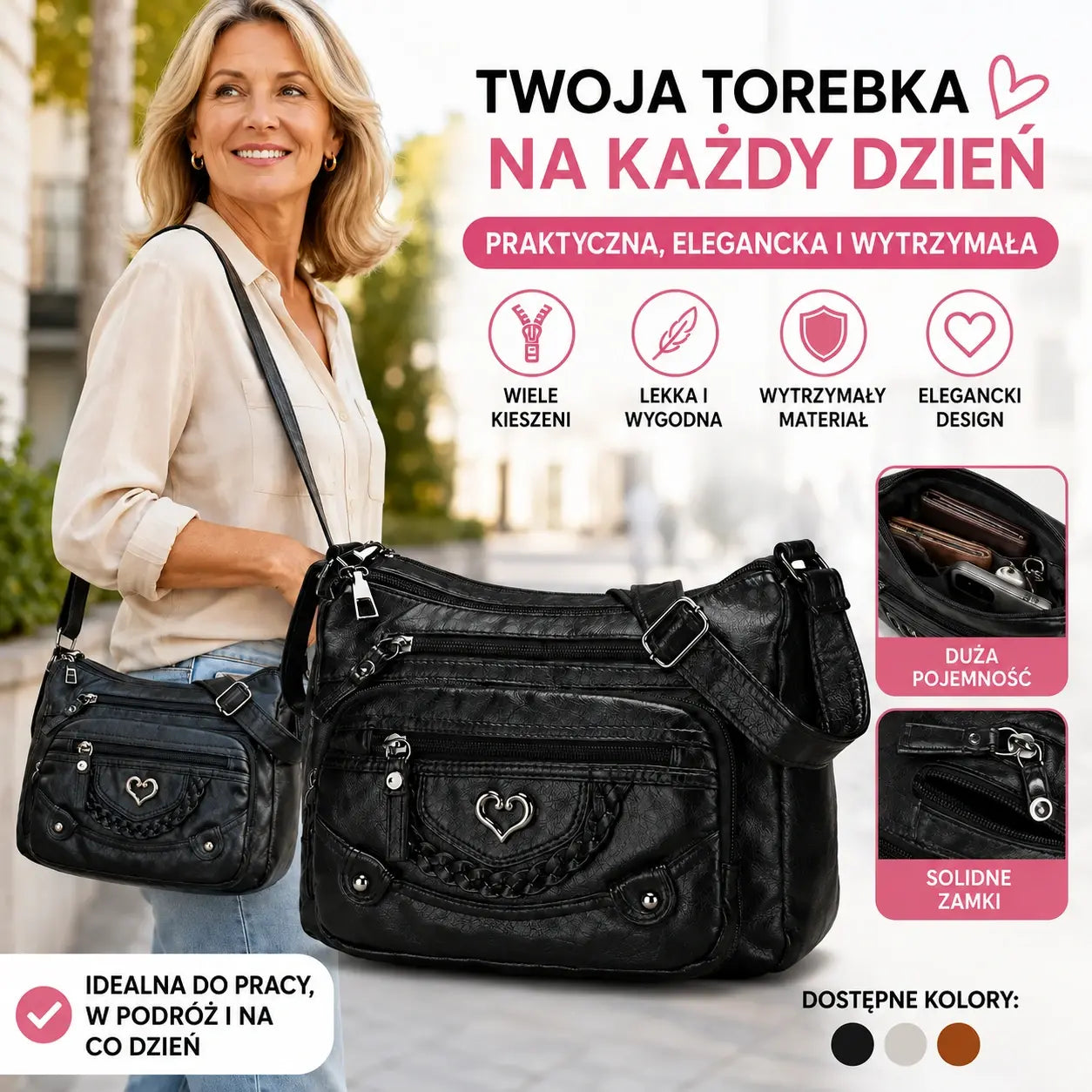50% ZNIŻKI! 🎁 Miękka damska torebka na ramię z PU – wiele kieszeni dla idealnej organizacji