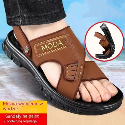 🐂【38-47】Nowe męskie skórzane sandały plażowe z grubą podeszwą_