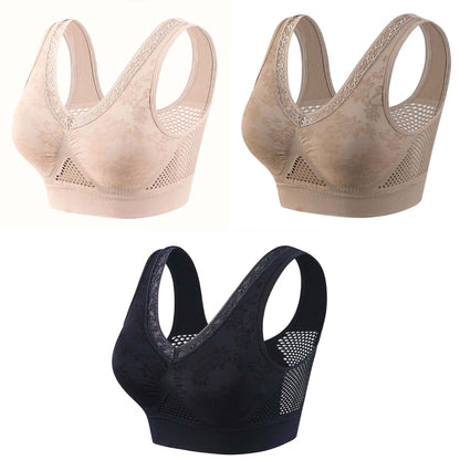 🔥👙【40-120 кг】【Пакет от 3】✨ Безжичен дантелен сутиен с висока опора за жени