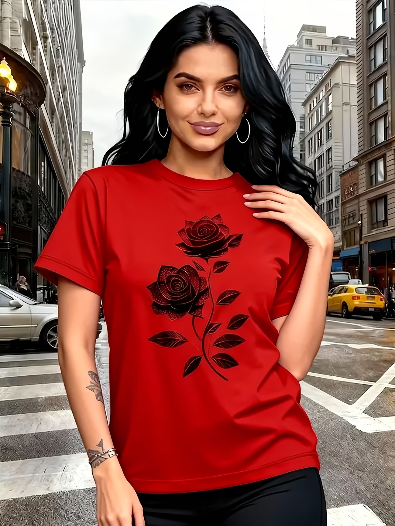 🚚 Плащане при доставка 🌹 Дамска тениска с рози – стилна, удобна и нежна