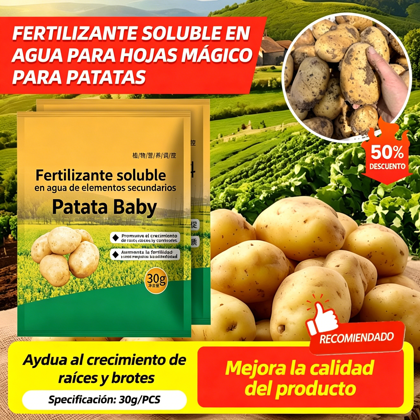 🥔🌱[20 bolsas] Fertilizante foliar soluble "Patata Mágica"｜Para patatas, cacahuetes, batatas, rábanos, taro y cebollas – estimula las raíces y aumenta la producción