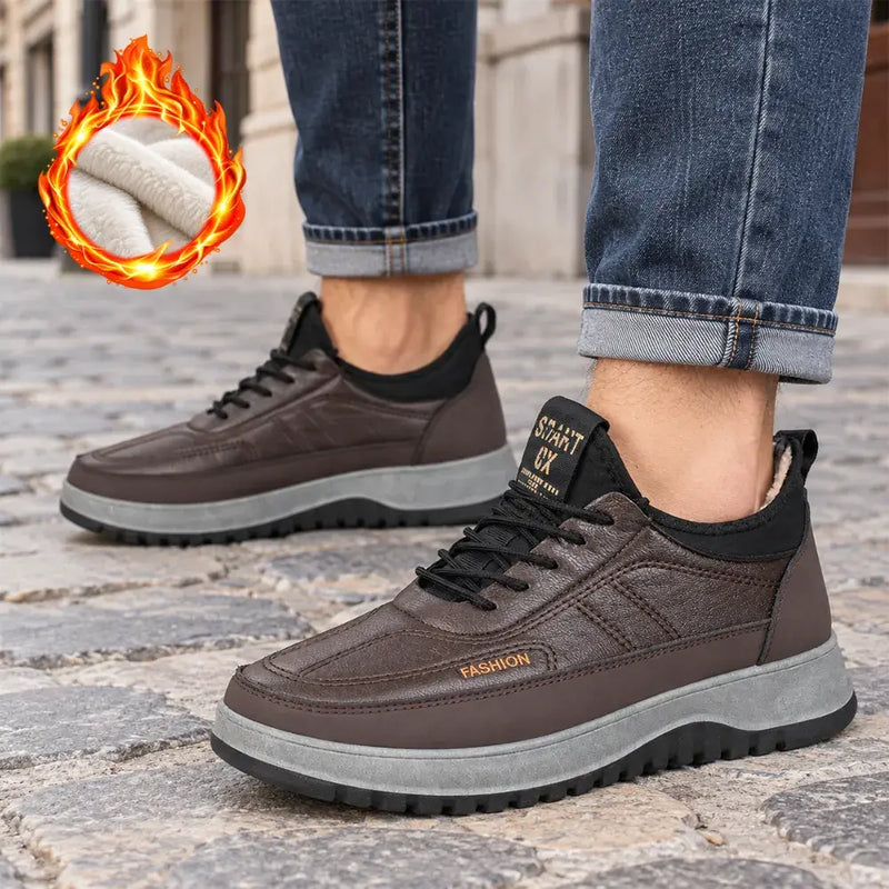 Botas de nieve casuales e impermeables para hombre, de cuero auténtico, antideslizantes y con grueso forro de felpa.