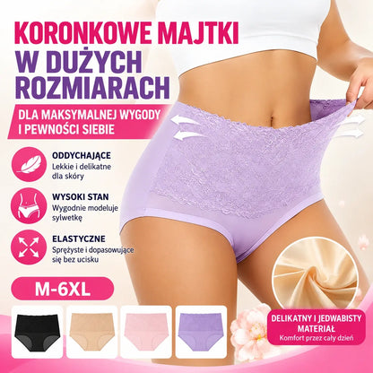 【Zestaw 6 szt.】【M–6XL】💥Ostatni dzień -50%: Damskie majtki z wysokim stanem i koronkowym wykończeniem, dostępne w dużych rozmiarach