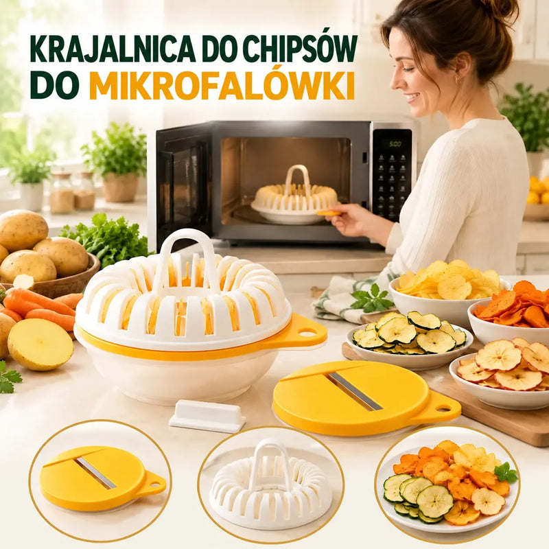 Zestaw do przygotowywania chrupiących chipsów ziemniaczanych w mikrofalówce, z krajalnicą i miską – domowe przekąski bez oleju