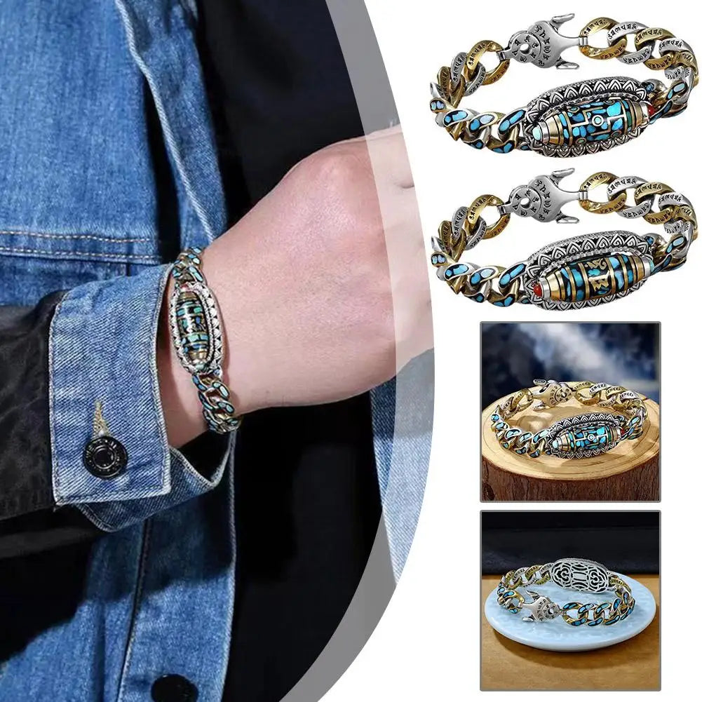 🔥 Najprodavanije✨ Narukvica od 925 sterling srebra s vintage tirkizom i šest znakova mantre